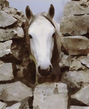 horse cats Painting - white horse western original
